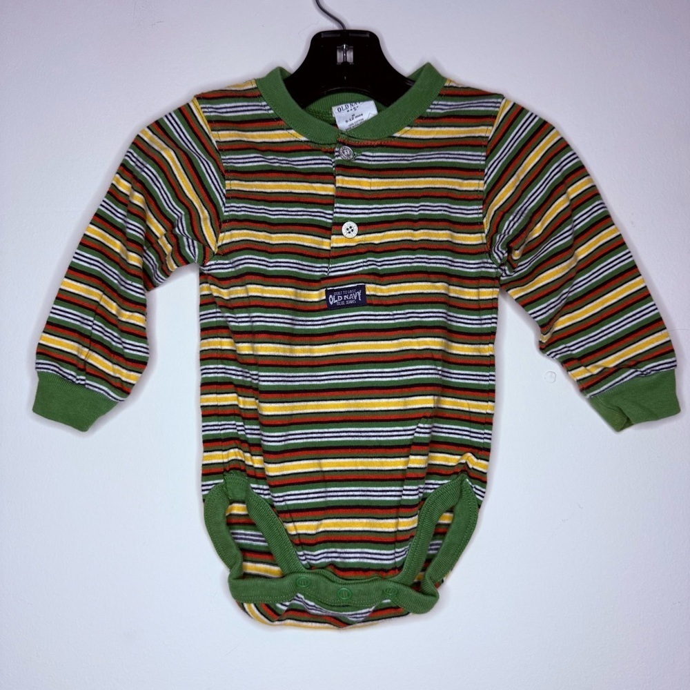 VTG OLD NAVY Logo Fresh Prince Y2K 80s 90s Striped Henley Longsleeve Onesie